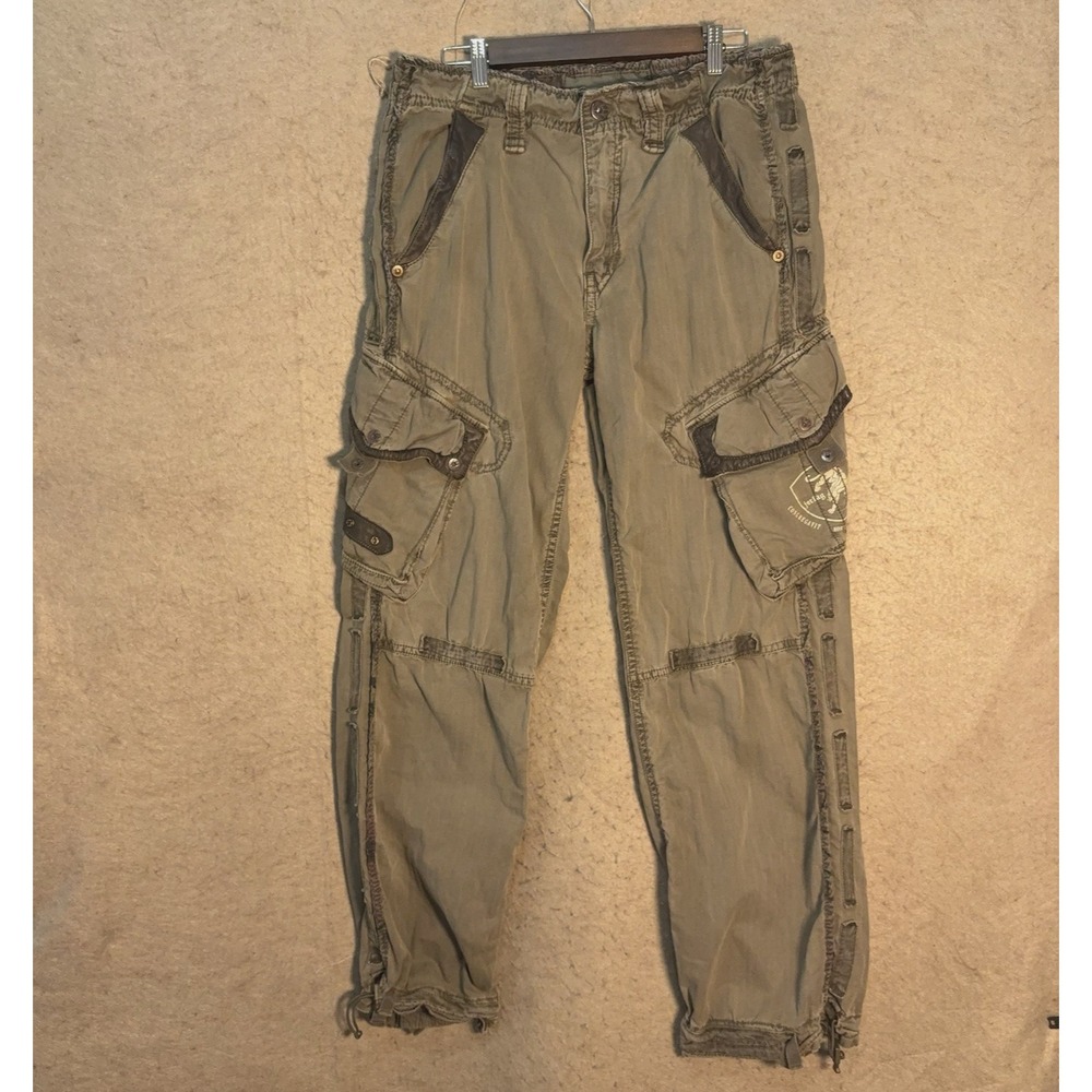 Jet Lag Cargo Pants 34x33 Green Distressed Fatigues Pockets Baggy Y2K- SIZE NOTE